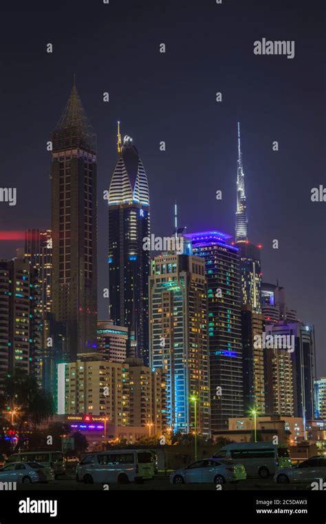 Picture of skyscrapers of Dubai at night Stock Photo - Alamy