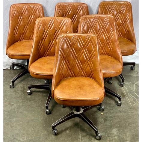 Vintage Chromcraft Mid Century Modern Quilted Leather Swivel Dining Chairs - Set of 6 | Chairish