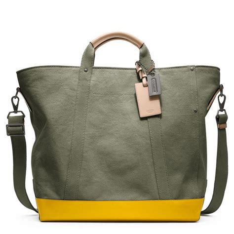 COACH Washed Canvas Beach Tote in Dark Olive (Green) - Lyst