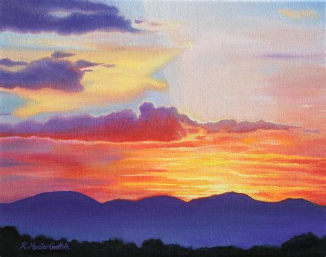 Sunset Mountain Silhouette Painting by Kristine Griffith