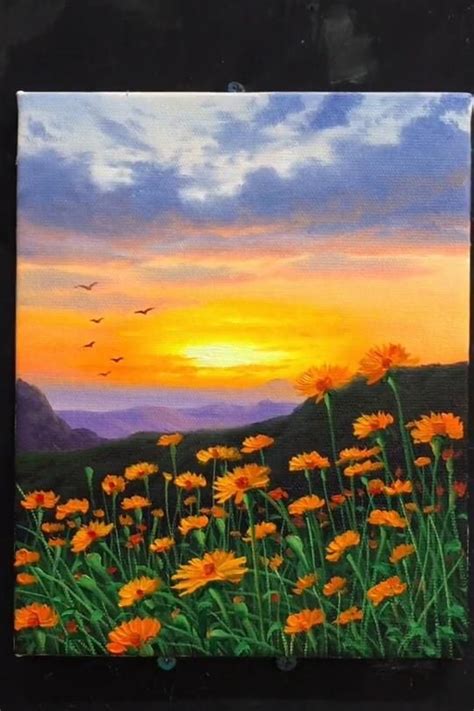 Sunset Wildflower Landscape Acrylic Painting | Landscape paintings acrylic, Nature art painting ...