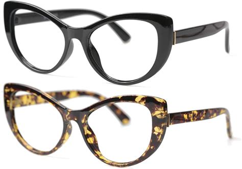 Amazon.com: SOOLALA Womens Large Frame CatEye Eyeglasses Frame Reading Glasses, BkLeo, ClearLens ...