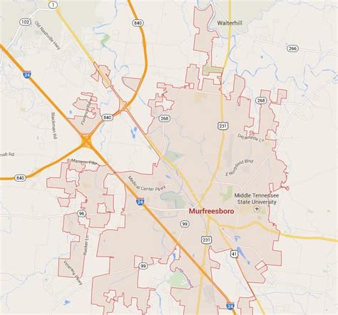 Map Of Murfreesboro Tn City Limits - State Coastal Towns Map