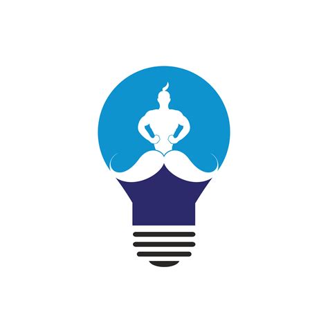 Mustache genie lightbulb shape vector logo design. Strong genie icon ...