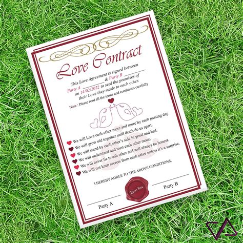 Printable Love Contract- Valentines Day Contract - Valentines Day Printable - A4 Size - U ...