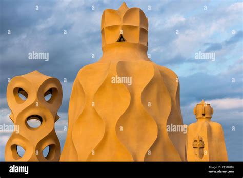 Sculptures on the roof of Gaudi's Casa Mila from Gaudi in Barcelona ...