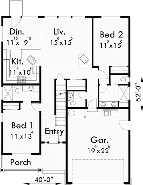 40 Ft Wide Narrow Lot House Plan with Master on the Main Floor