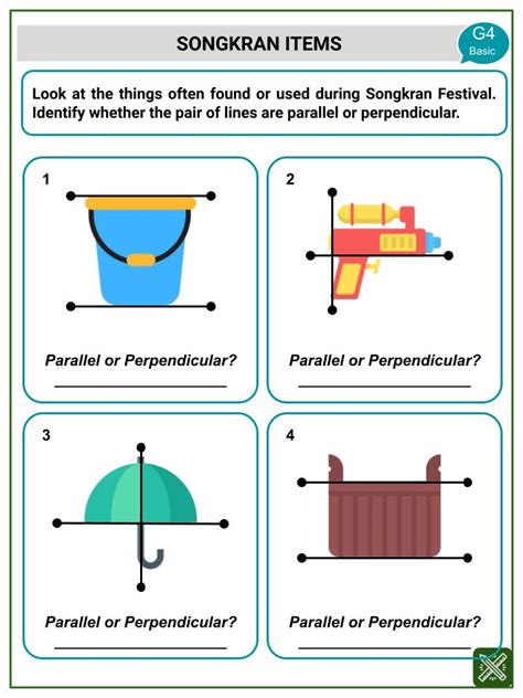 Parallel & Perpendicular Lines Songkran Festival Math Worksheets