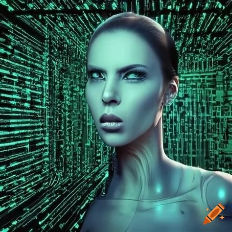 Illustration of an angry female computer ai face