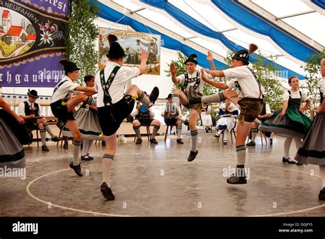 Schuhplattler traditional dance, contest for the Bavarian Lion, hosted by the folklore society ...