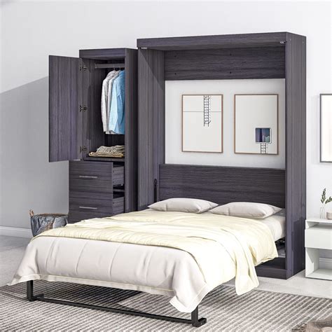 Buy VilroCaz Full Size Mobile Murphy Cabinet Bed with Wardrobe and ...