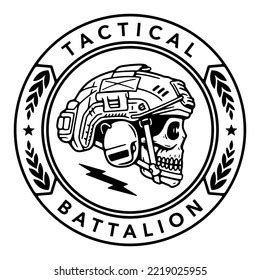 Skull Military Helmet Badge Tactical Battalion Stock Vector (Royalty ...