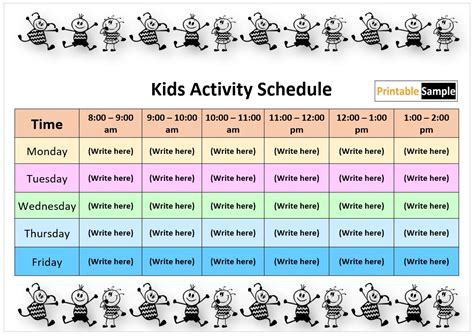 Kids Activity Schedule Template 09 Printable Samples - vrogue.co