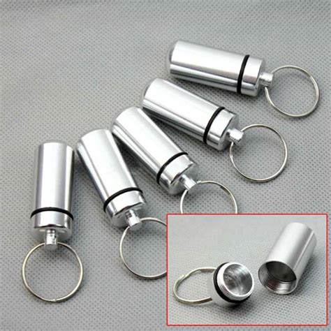 5x Silver Aluminum PILL Box Keychain Medicine Container Waterproof Key Chain Ring-in Pill Cases ...