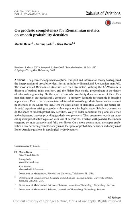 On Geodesic Completeness for Riemannian Metrics on Smooth Probability ...