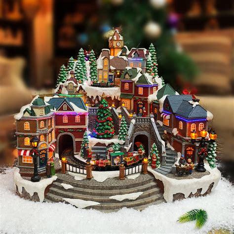 Christmas Village Centerpiece Decor, Tiered Village Town Center, with ...