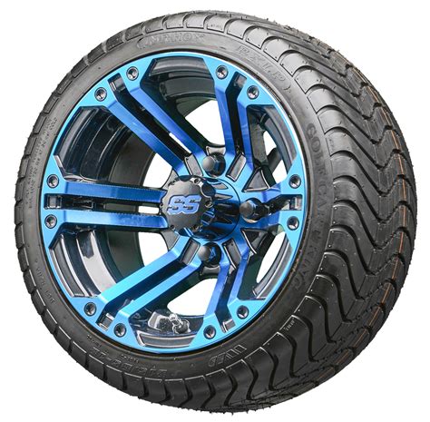 12" RHOX RX334 Blue & Black Golf Cart Wheels & Low Profile Tires Combo ...