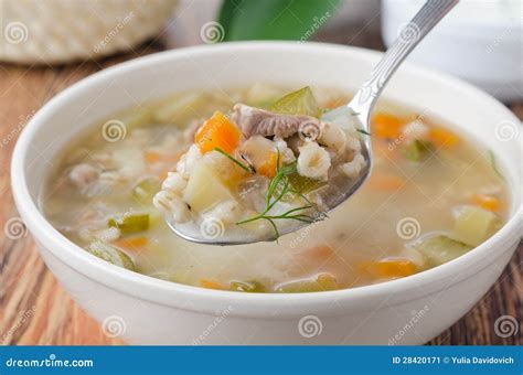 Russian Soup Rassolnik, Spoon of Soup Closeup Stock Image - Image of salted, sour: 28420171