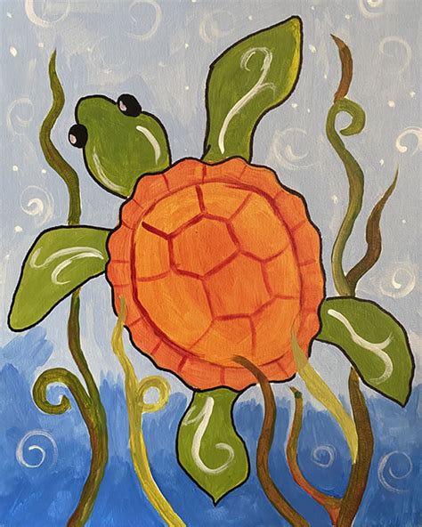 Sea Turtle – Kid’s at-Home Paint Kit – unWined & Paint – Art & Wine Parties that come to you!