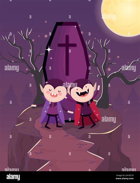 two dracula costume coffin halloween image vector illustration Stock ...