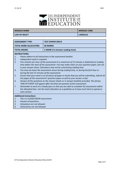 LADE6212Ta - Past test papers. Good tutorials work for students. - 17 ; 18; 19 2019 © The - Studocu