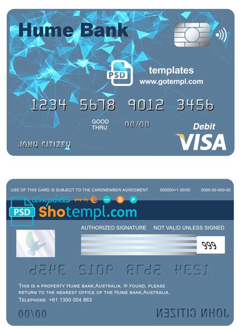 editable template, Australia Humebank bank visa card debit card template in PSD format, fully ...