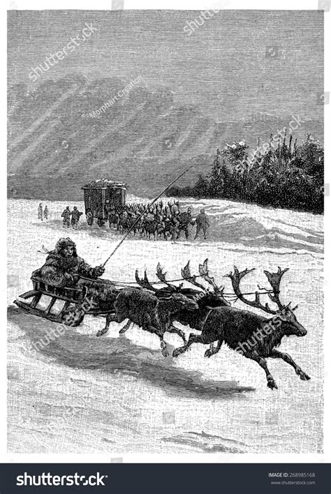 These Sleigh Drawn By Three Reindeer Stock Illustration 268985168 ...