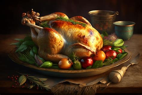 Premium AI Image | A thanksgiving turkey is served on a platter.