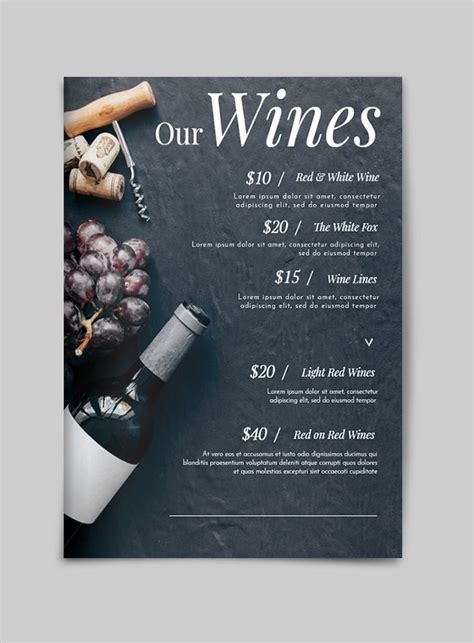 Modern Wine Menu Template | Menu design, Menu design template, Cafe menu design