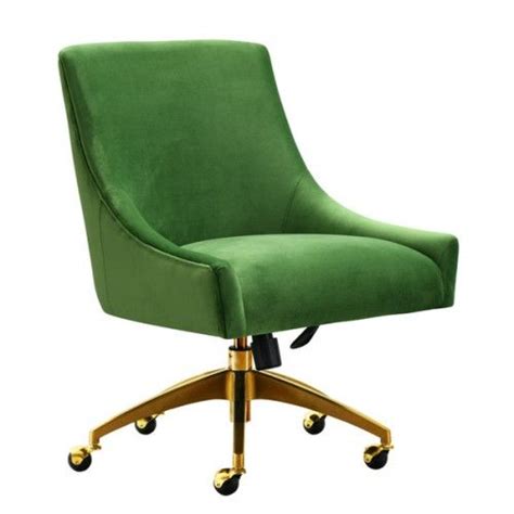 Green Velvet Swivel Office Desk Chair Gold Base Wheels | Swivel office chair, Velvet office ...