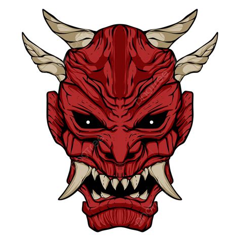 Oni Mask Illustration Art Vector Japan Style Red Devil, Oni Mask, Devil, Samurai PNG and Vector ...