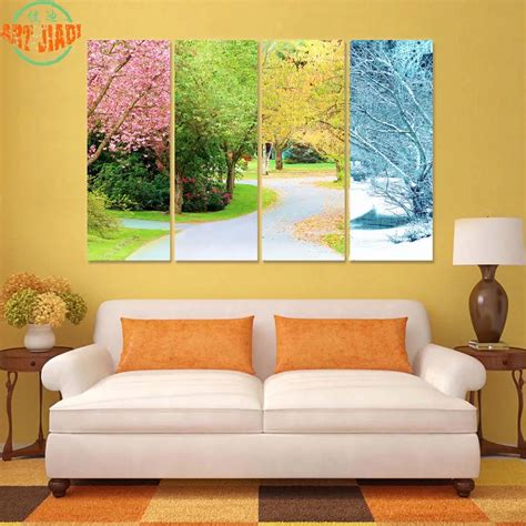 4 Piece Canvas Art A Cherry tree; Four Patterns in Four Seasons Canvas ...