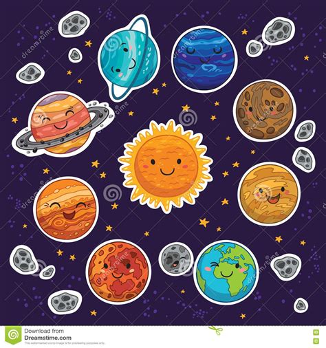 Sticker set of solar system with cartoon planets | Planet drawing, Planet vector, Solar system art