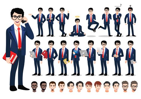 Businessman cartoon character set. Handsome business man in office style smart suit . Vector ...