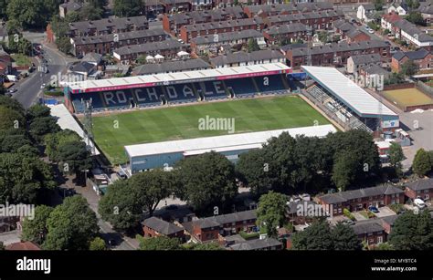 aerial view of Rochdale AFC Spotland Stadium, Lancashire, UK Stock ...