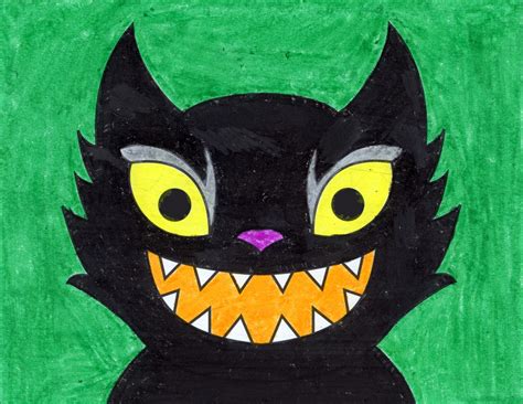 Easy How to Draw a Scary Cat Tutorial & Scary Cat Coloring Page