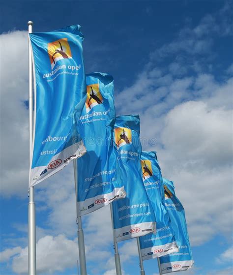 Flags With Australian Open Logo Waving In The Wind Editorial Image - Image of icon, sign: 83308625