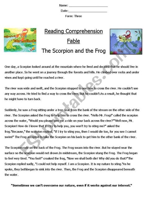 Reading Comprehension ´fable´ The Scorpion And The Frog — db-excel.com