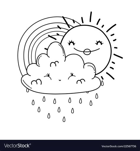 Cloud and rainbow cartoon in black and white Vector Image