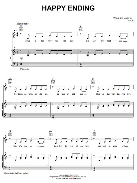 Happy Ending sheet music by Mika (Piano, Vocal & Guitar (Right-Hand ...