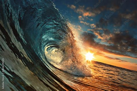 Ocean Sunset Wave, clear water in Tropical sea colorful background Stock Photo | Adobe Stock