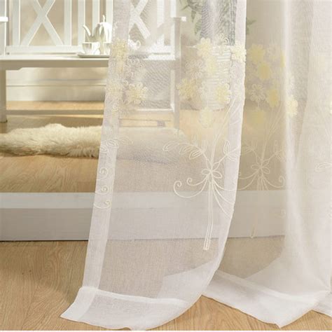 Flower Banquet White Floral Embroidered Sheer Curtain | Voila Voile®