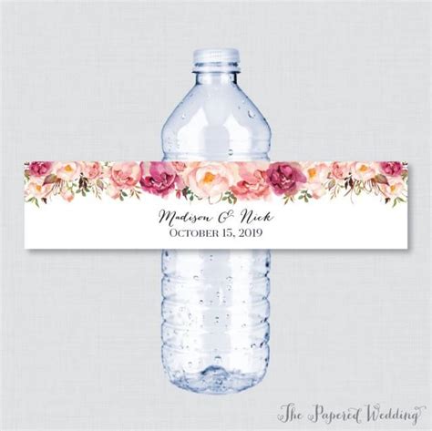 Printable OR Printed Wedding Water Bottle Labels - Rustic Pink Flower ...