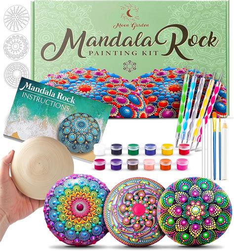 Mandala Rock Painting Kit - Mandala Dotting Tools Kit - Large Wooden Rocks for Painting, Mandala ...