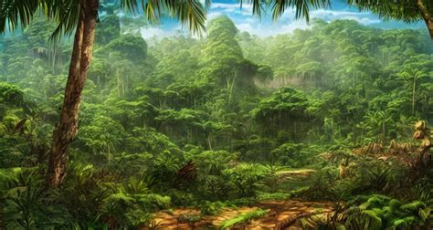 a matte painting of a lush prehistoric jungle, TOEI | Stable Diffusion