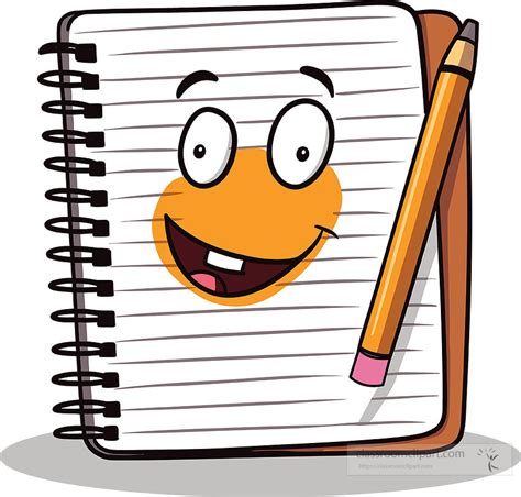School Clipart-cute cartoon style spiral notebook with a pencil