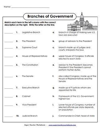 Branches of Government Worksheets