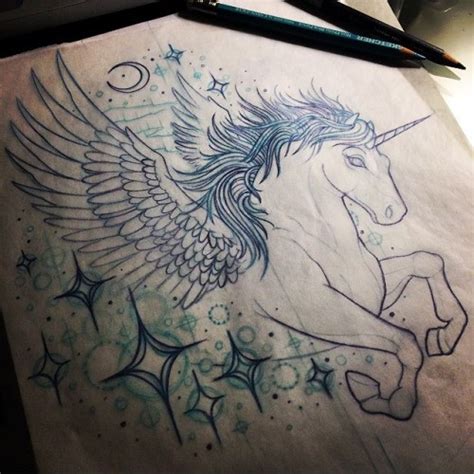 Pegasus unicorn running among shining stars tattoo design - Tattooimages.biz