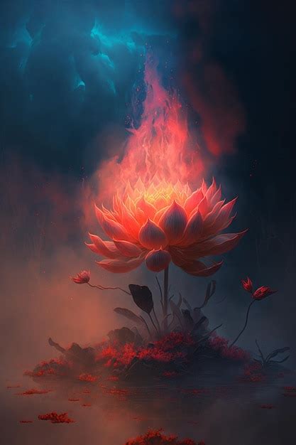 Premium Photo | Painting of a flower with fire coming out of it generative ai