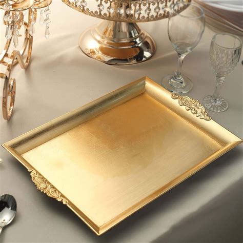 2 Pack | 14"x10" Gold Rectangle Decorative Acrylic Serving Trays With ...